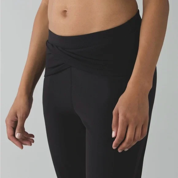 Lululemon Sun Salutation Foldover Waist Black High-Waisted Athletic Pants - Picture 2 of 10